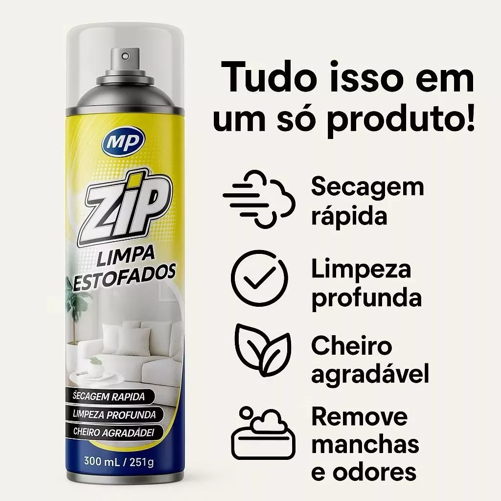 Espuma Spray Zip Clean 300ml Limpa a Seco Sofá, Estofado, Banco de Carro Limpeza Profunda - Imagem 5
