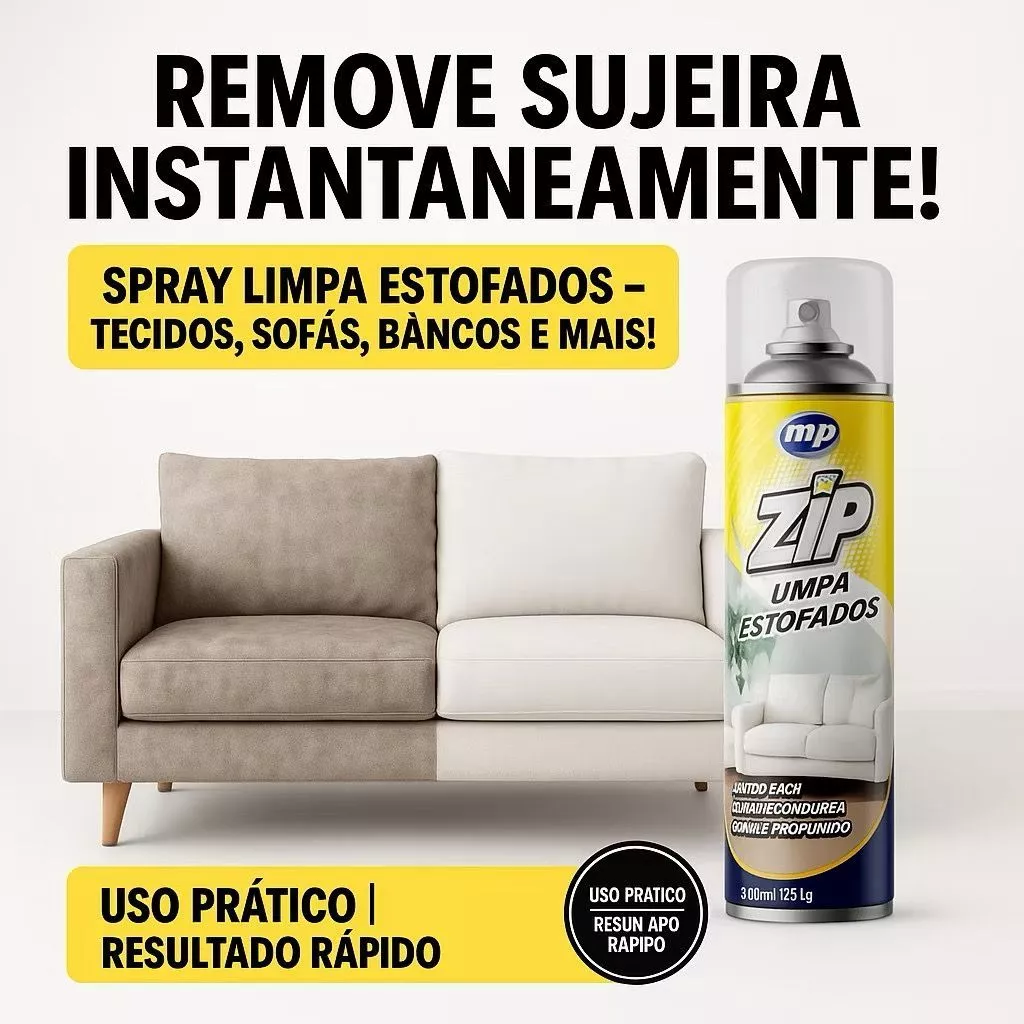 Espuma Spray Zip Clean 300ml Limpa a Seco Sofá, Estofado, Banco de Carro Limpeza Profunda - Imagem 4
